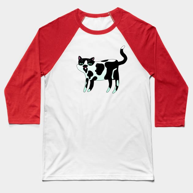 Confused Cow Cat Baseball T-Shirt by ziafrazier